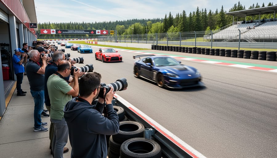 Photographers capturing track day racing action at Canadian motorsport venue
