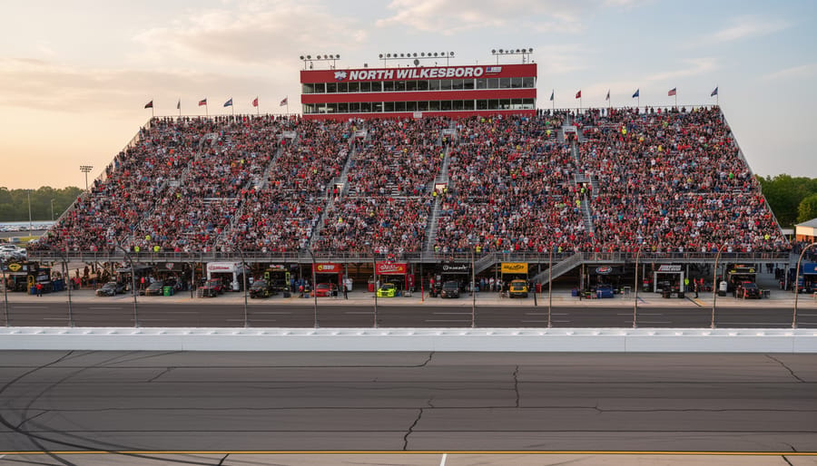 Fans fill the grandstands at North Wilkesboro Speedway during a race day