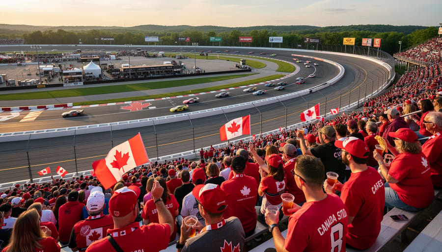 Canadian motorsports fans inside Richmond Raceway concourse looking toward the oval.