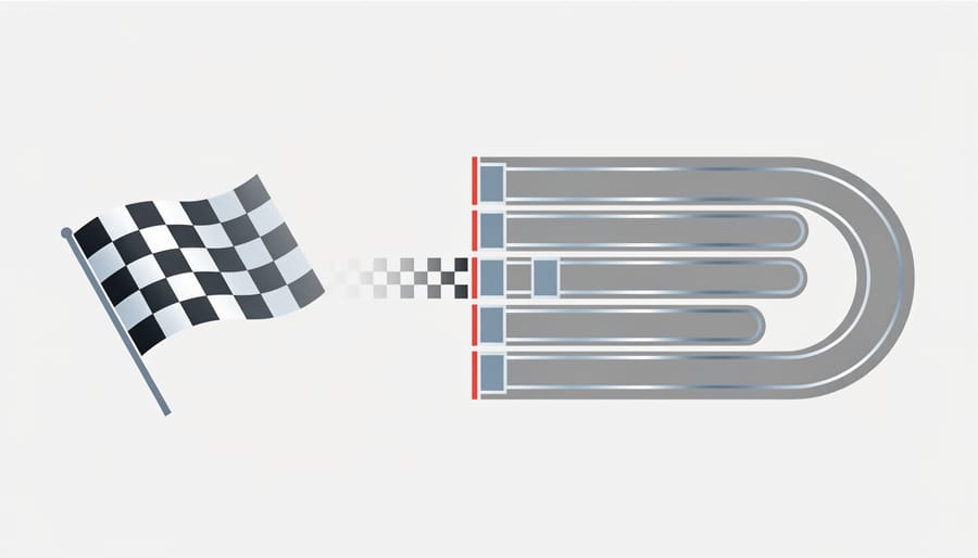 Checkered flag and reflective starting grid elements on a NASCAR track