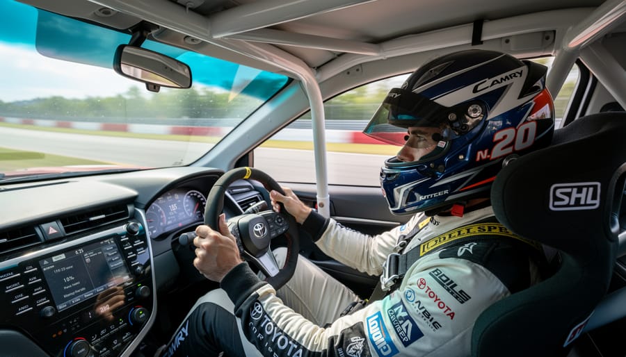 Christopher Bell in the cockpit of the No. 20 Toyota Camry race car on track at Canadian Tire Motorsport Park