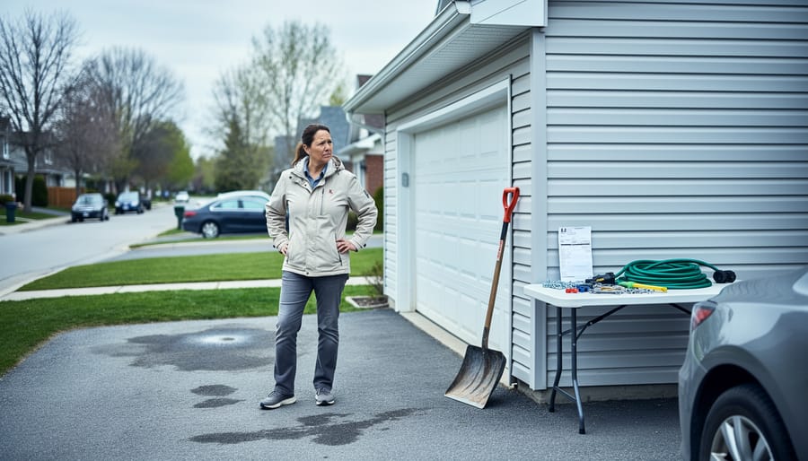 Exterior of a suburban house in Canada with maintenance tools and utility envelopes on a table, conveying the ongoing costs of owning a second property.